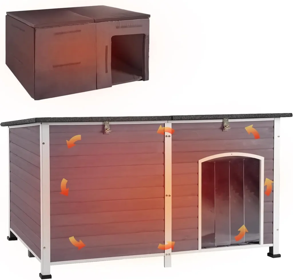 Large Dog House with Insulated Liner for Outdoor, Waterproof Outsides Heated Dog Kennel Small Medium Large Dog with All-Around