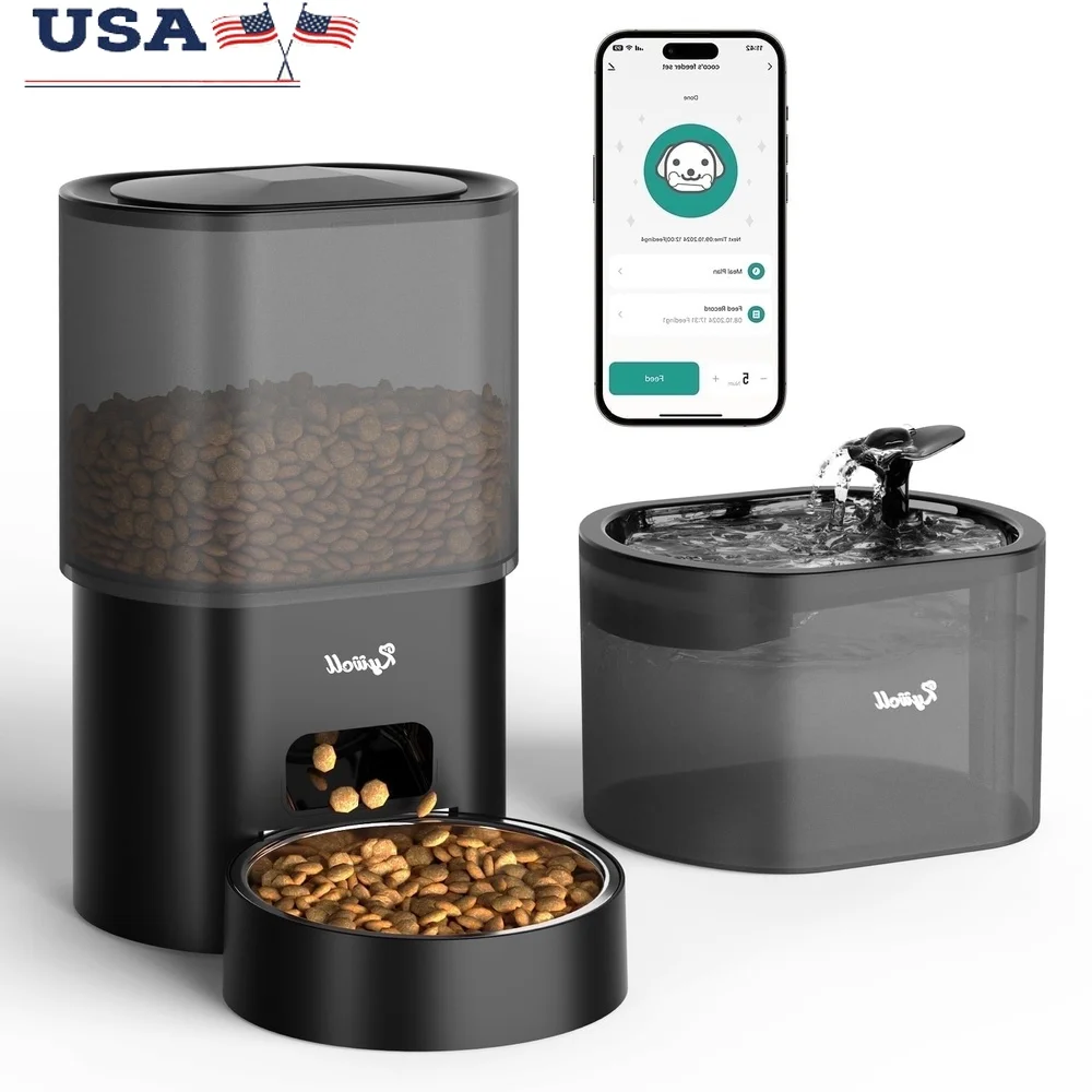 Automatic Cat Feeder Water Dispenser 2-in-1 Programmable Timed Feeding Voice Recorder Dual Power Supply Cat Care System