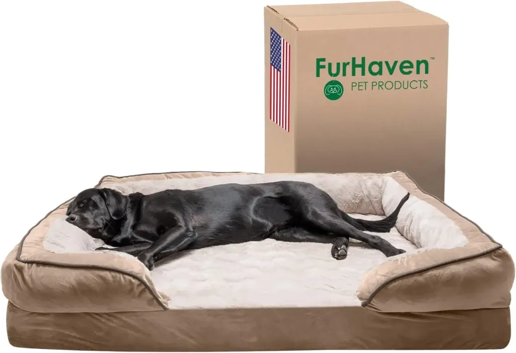 Furhaven Cooling Gel Dog Bed For Large Dogs W/ Removable Bolsters & Washable Cover, For Dogs Up To 125 Lbs - Plush & Velvet