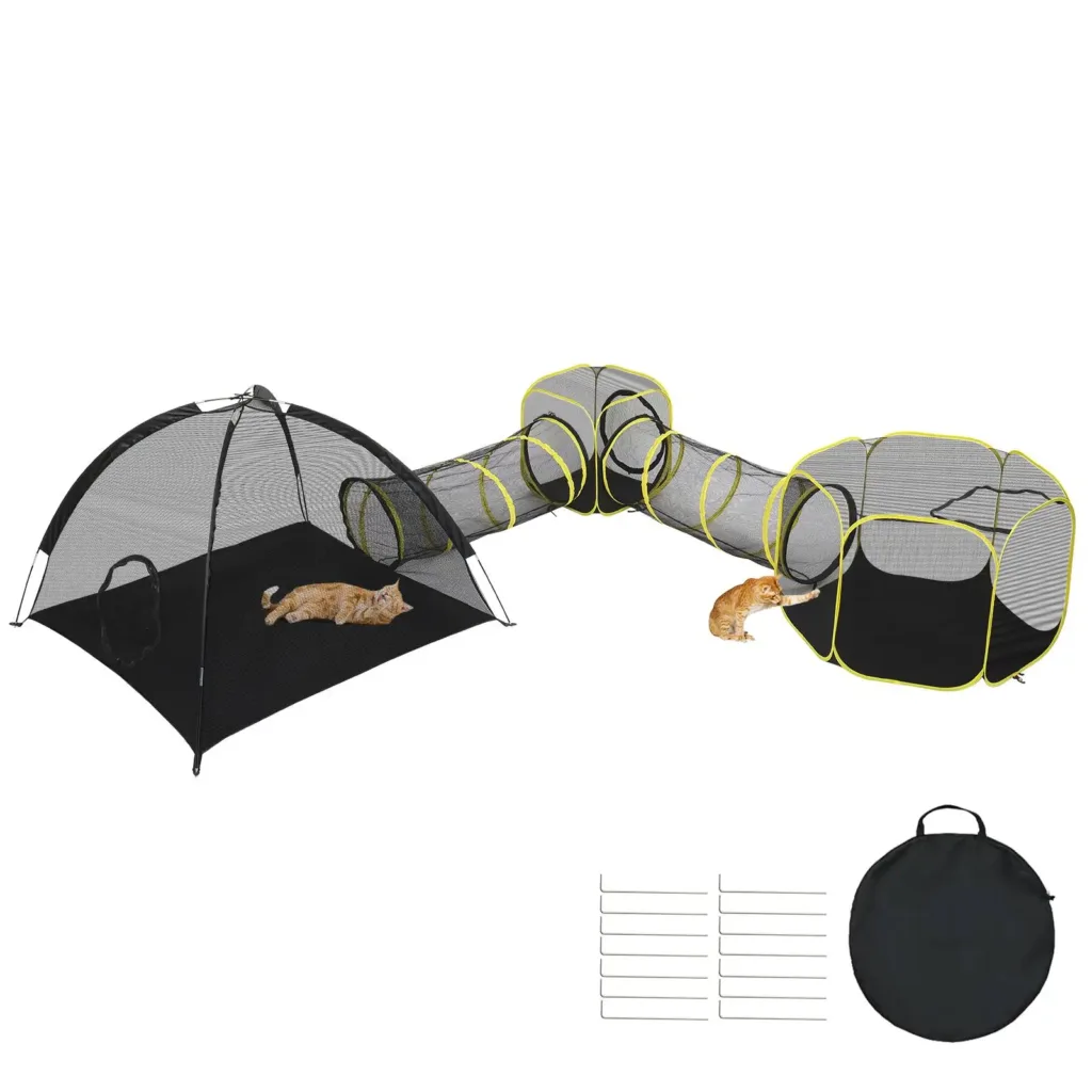 5-in-1 Portable Outdoor Cat Enclosure Play Tent with Tunnels & Houses for indoor for cats , Rabbits & Small Animals - Orange
