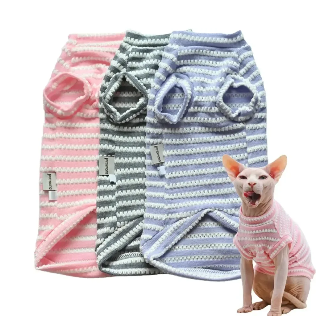 Cute Cat Clothes Summer Sphinx Striped Bottoming Shirt Kittens Vest For Sphynx Cat Breathable Pet Clothing DovenRex Costume
