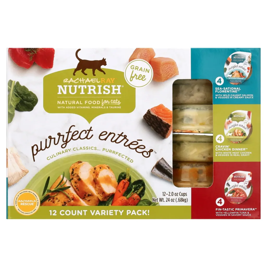 Rachael Ray Purrfect Entrees Variety Pack Grain Free Wet Cat Food, 2 oz Cup, 12 Count